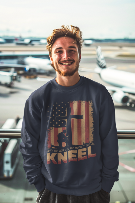 JUST KNEEL Heavy Weight Patriotic Christian Sweatshirt (S-5XL): Men's Gildan 18000