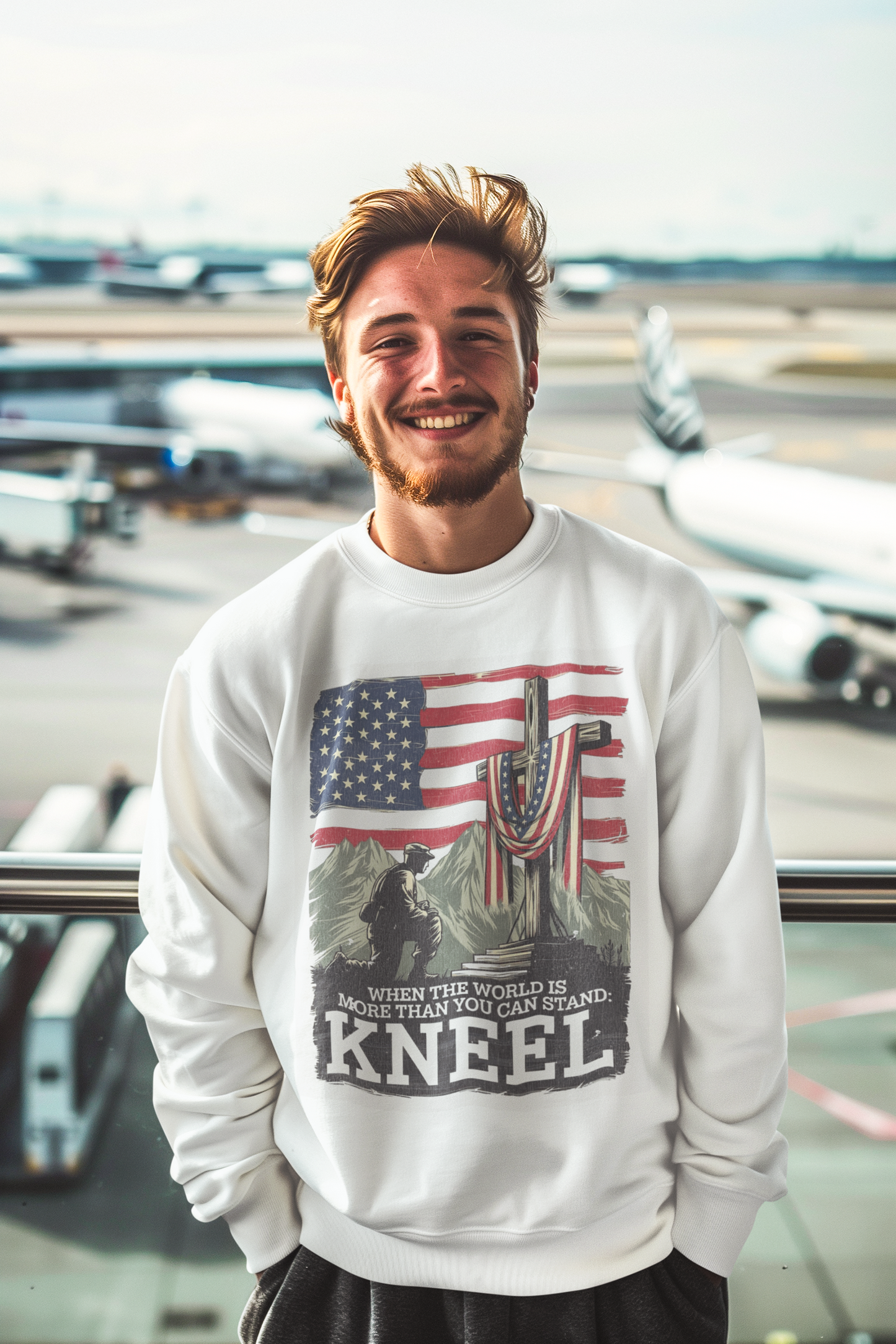JUST KNEEL Heavy Weight Patriotic Christian Sweatshirt (S-5XL): Men's Gildan 18000 - FREE SHIPPING