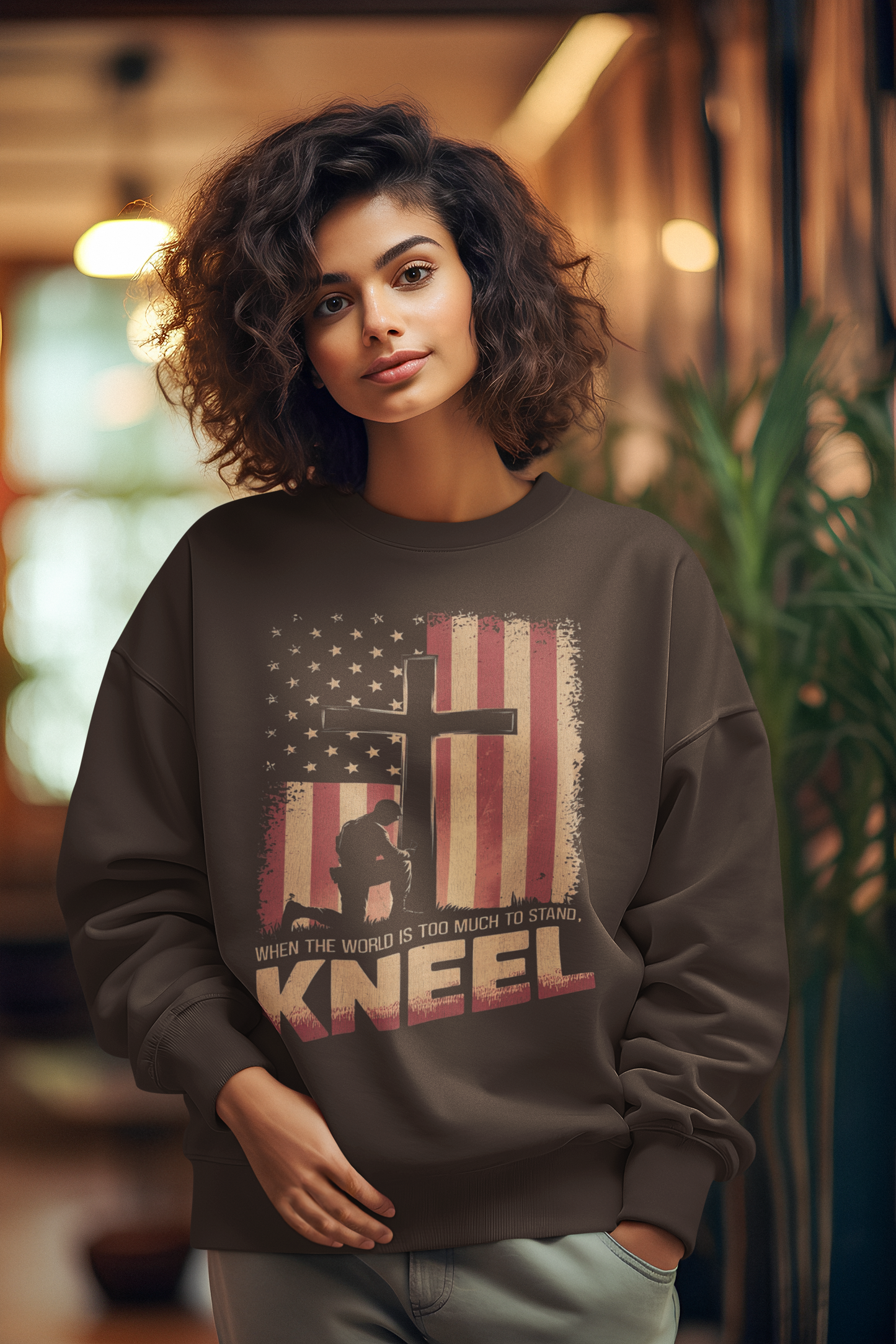 JUST KNEEL Heavy Weight Patriotic Christian Sweatshirt (S-5XL): Women's Gildan 18000 - FREE SHIPPING