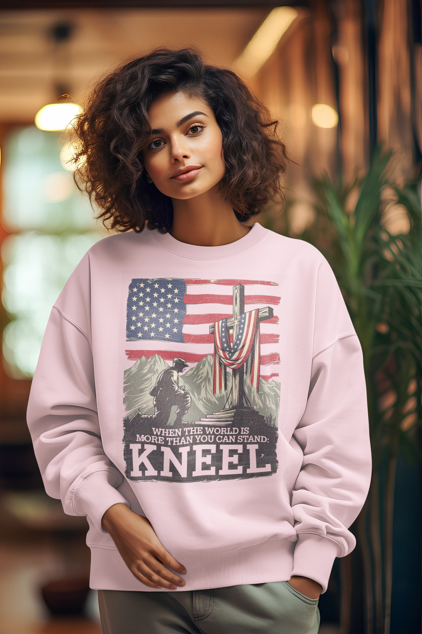 JUST KNEEL Heavy Weight Patriotic Christian Sweatshirt (S-5XL): Women's Gildan 18000 - FREE SHIPPING