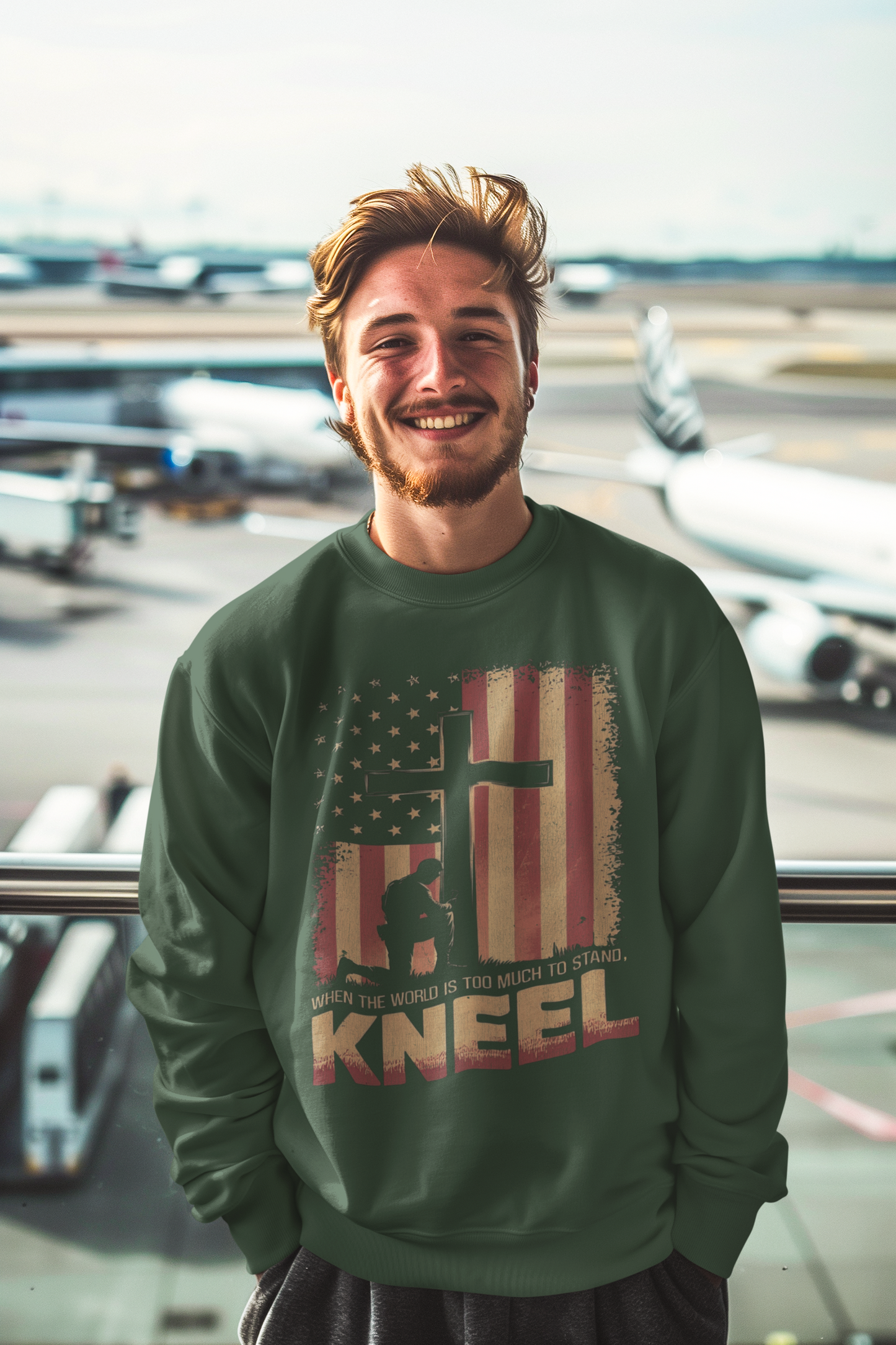 JUST KNEEL Heavy Weight Patriotic Christian Sweatshirt (S-5XL): Men's Gildan 18000