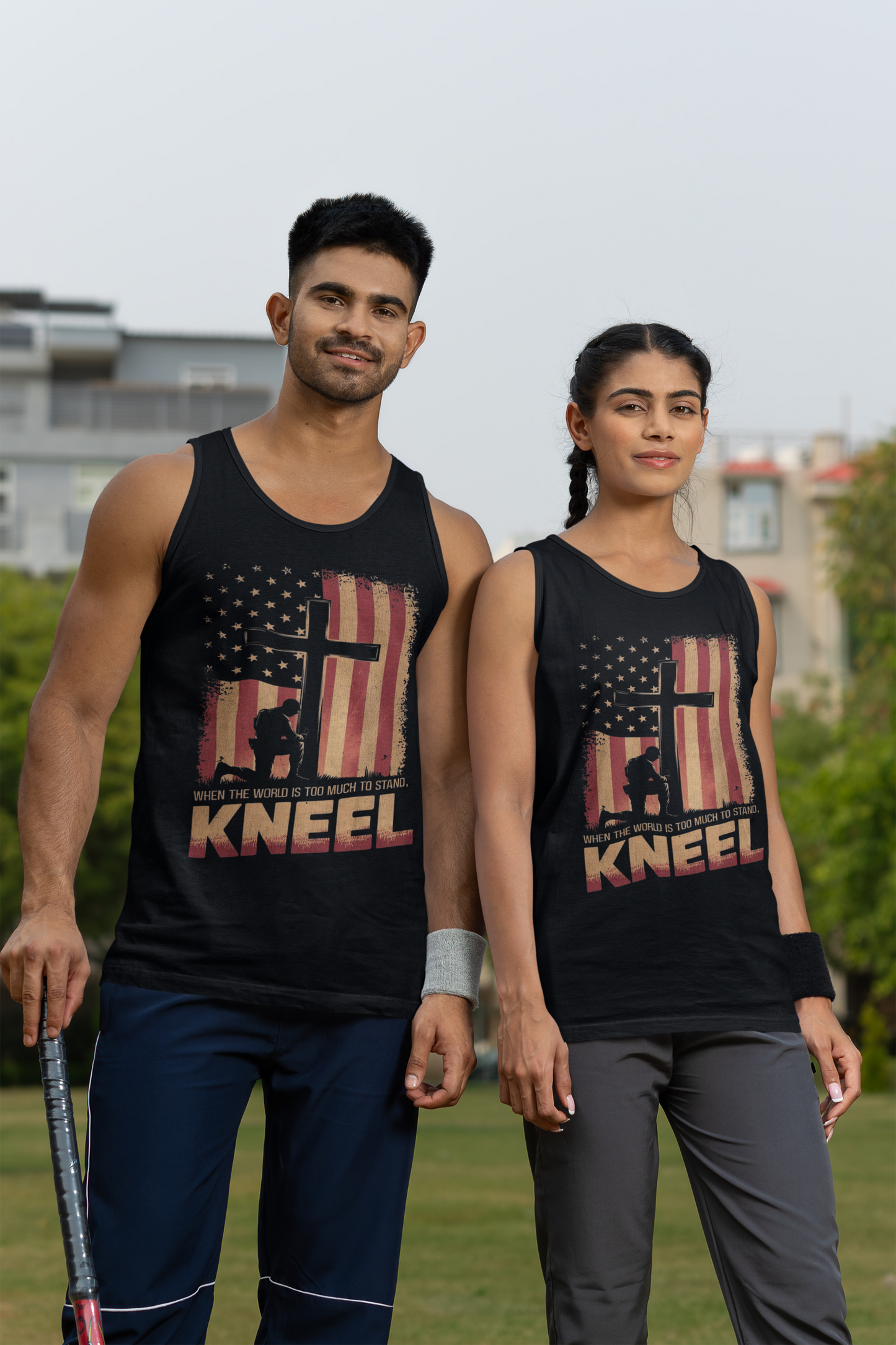 JUST KNEEL Medium Weight Patriotic Christian Tank Top (S-2XL): Men's & Women's 5200 - FREE SHIPPING