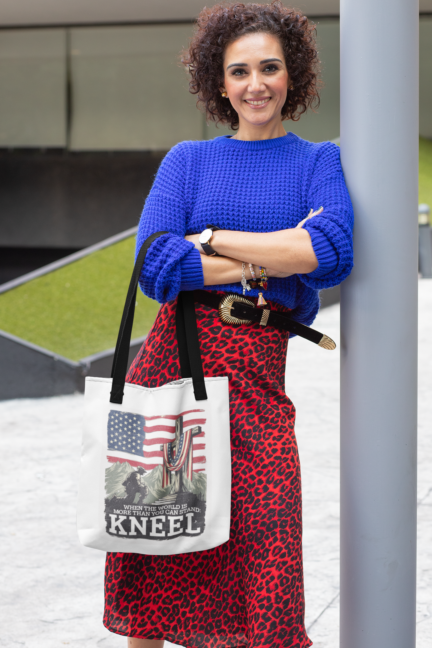 JUST KNEEL Patriotic Christian 100% Polyester Tote Bag (3 sizes) - FREE SHIPPING