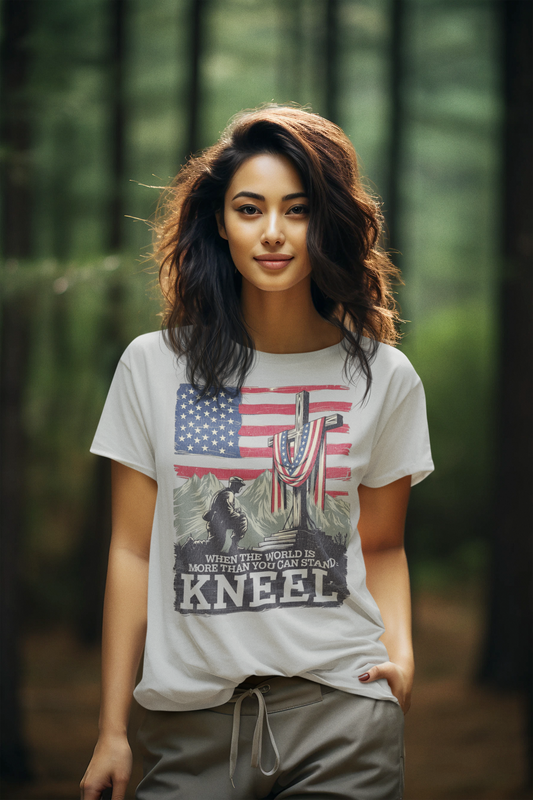 JUST KNEEL Semi-Fitted Patriotic Christian T-Shirt (S-3XL): Women's Gildan 5000L - FREE SHIPPING