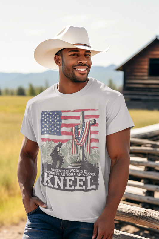 JUST KNEEL Patriotic Christian T-Shirt (S-5XL): Men's Medium Weight Gildan 5000 - FREE SHIPPING