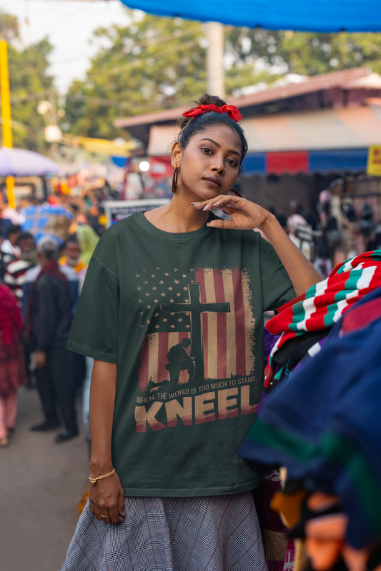 . JUST KNEEL Plus Size Heavy Weight Christian T-Shirt (S-5XL): Women's Hanes Beefy-T® - FREE SHIPPING