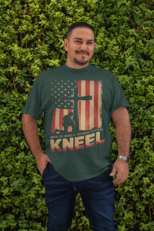 . JUST KNEEL Plus Size Heavy Weight Patriotic Christian T-Shirt (S-5XL): Men's Hanes Beefy-T® - FREE SHIPPING