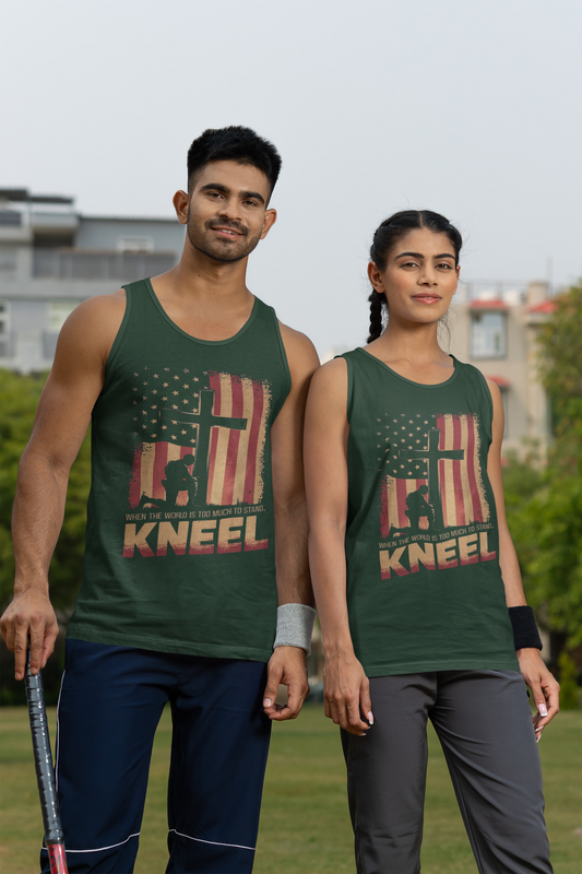 JUST KNEEL Medium Weight Patriotic Christian Tank Top (S-2XL): Men's & Women's 5200 - FREE SHIPPING