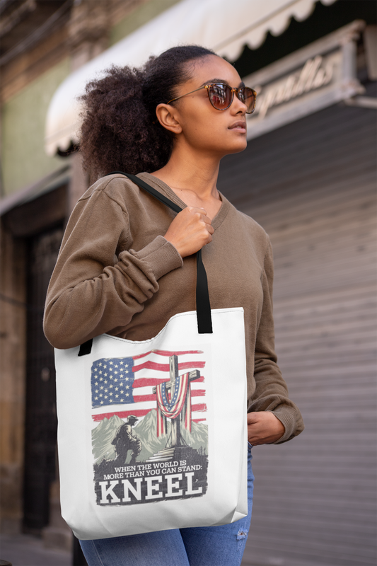 JUST KNEEL Patriotic Christian 100% Polyester Tote Bag (3 sizes) - FREE SHIPPING