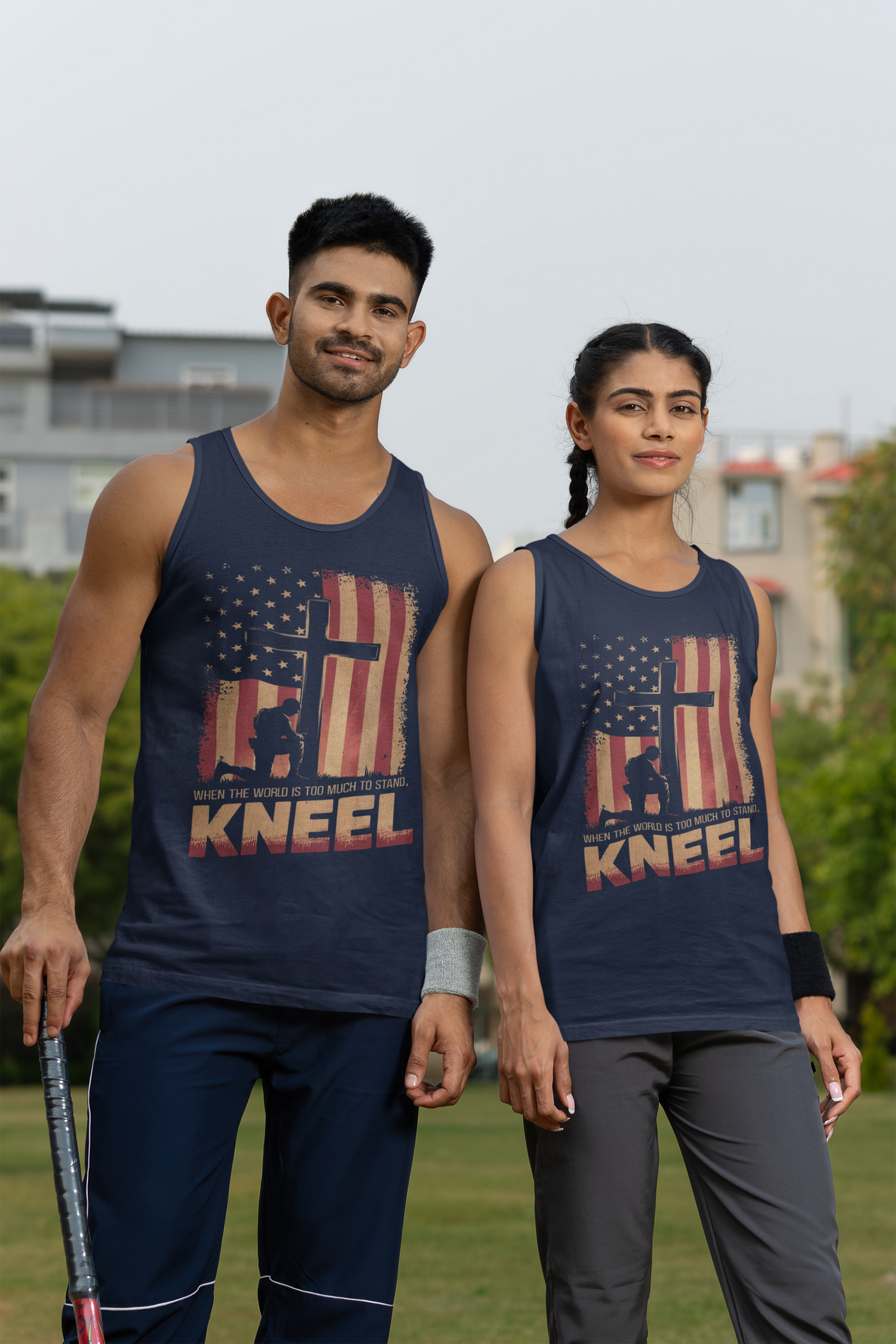 JUST KNEEL Medium Weight Patriotic Christian Tank Top (S-2XL): Men's & Women's 5200 - FREE SHIPPING