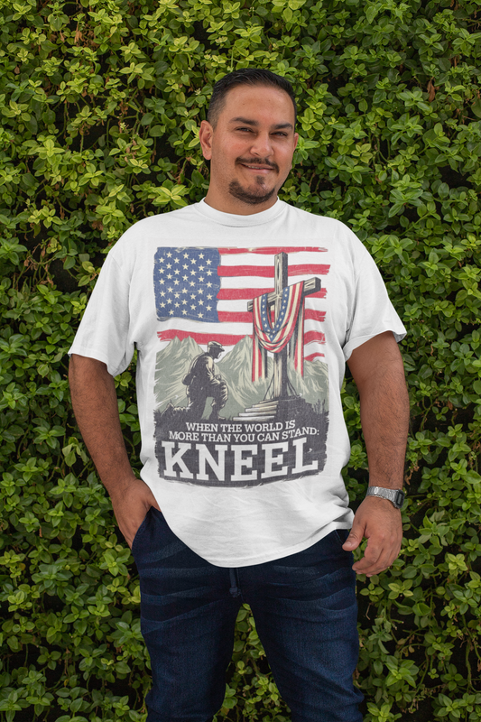 . JUST KNEEL Plus Size Heavy Weight Patriotic Christian T-Shirt (S-5XL): Men's Hanes Beefy-T® - FREE SHIPPING