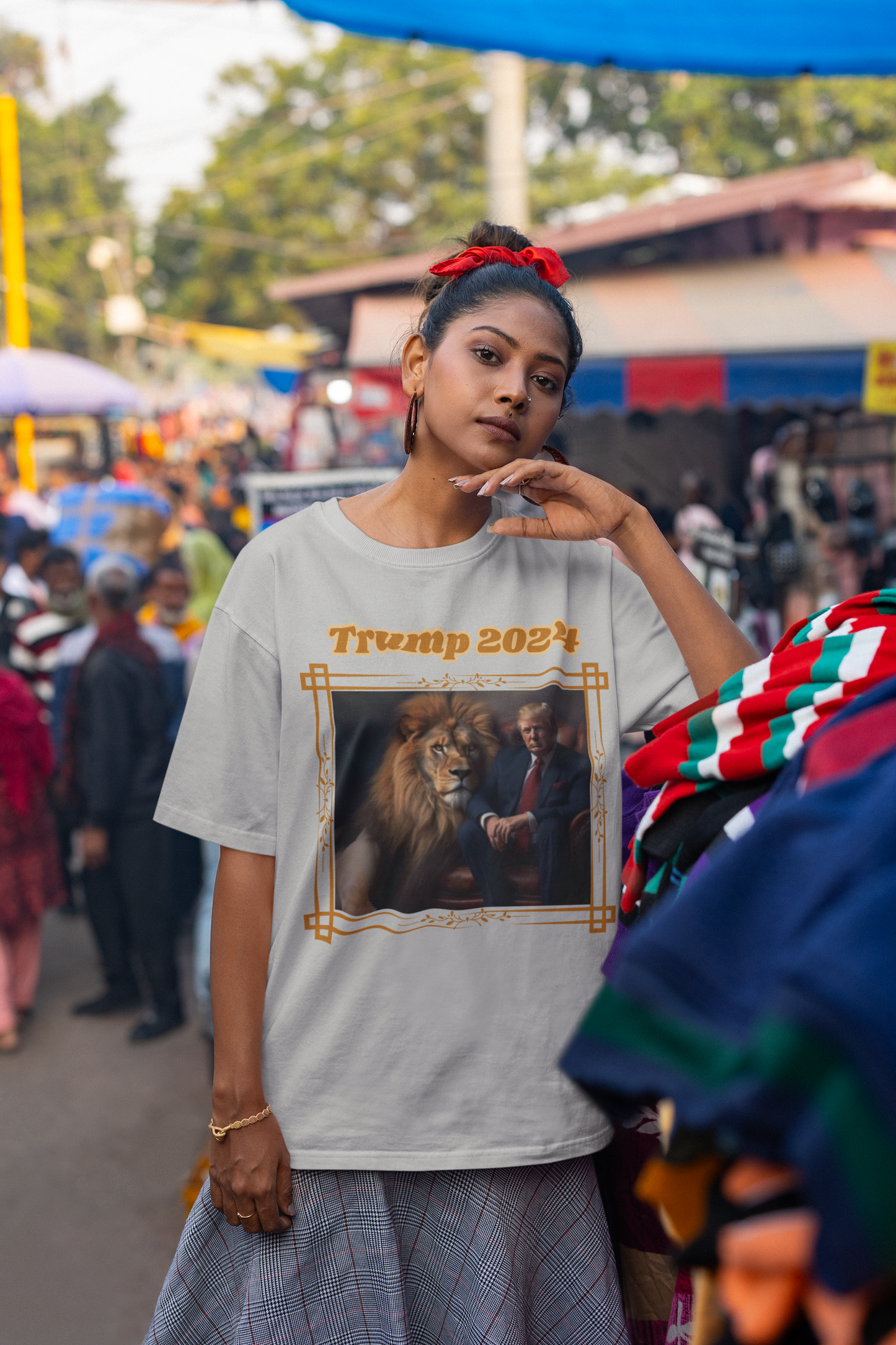 . TRUMP 2024 Plus Size Heavy Weight Patriotic T-Shirt (S-5XL): Women's Hanes Beefy-T® - FREE SHIPPING