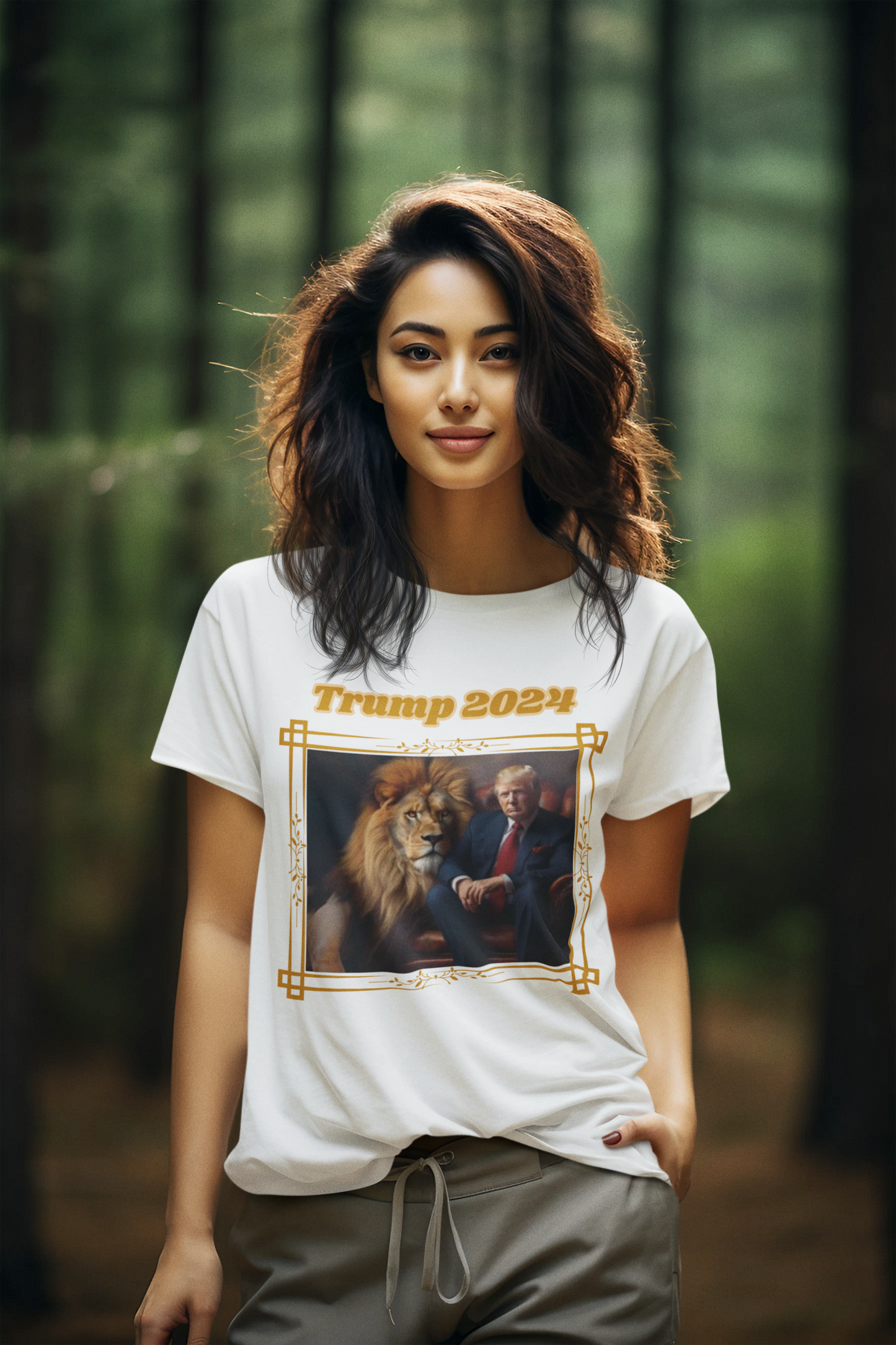 TRUMP 2024 Semi-Fitted Patriotic T-Shirt (S-3XL): Women's Gildan 5000L
