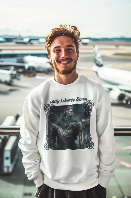 LADY LIBERTY DOWN Heavy Weight Patriotic Military Sweatshirt (S-5XL): Men's Gildan 18000 - FREE SHIPPING