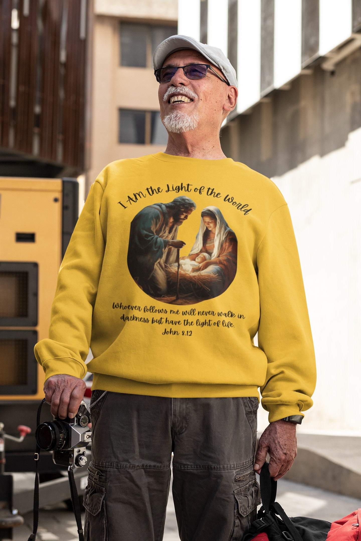 LIGHT OF THE WORLD Heavy Weight Christmas Sweatshirt (S-5XL): Men's Gildan 18000 - FREE SHIPPING
