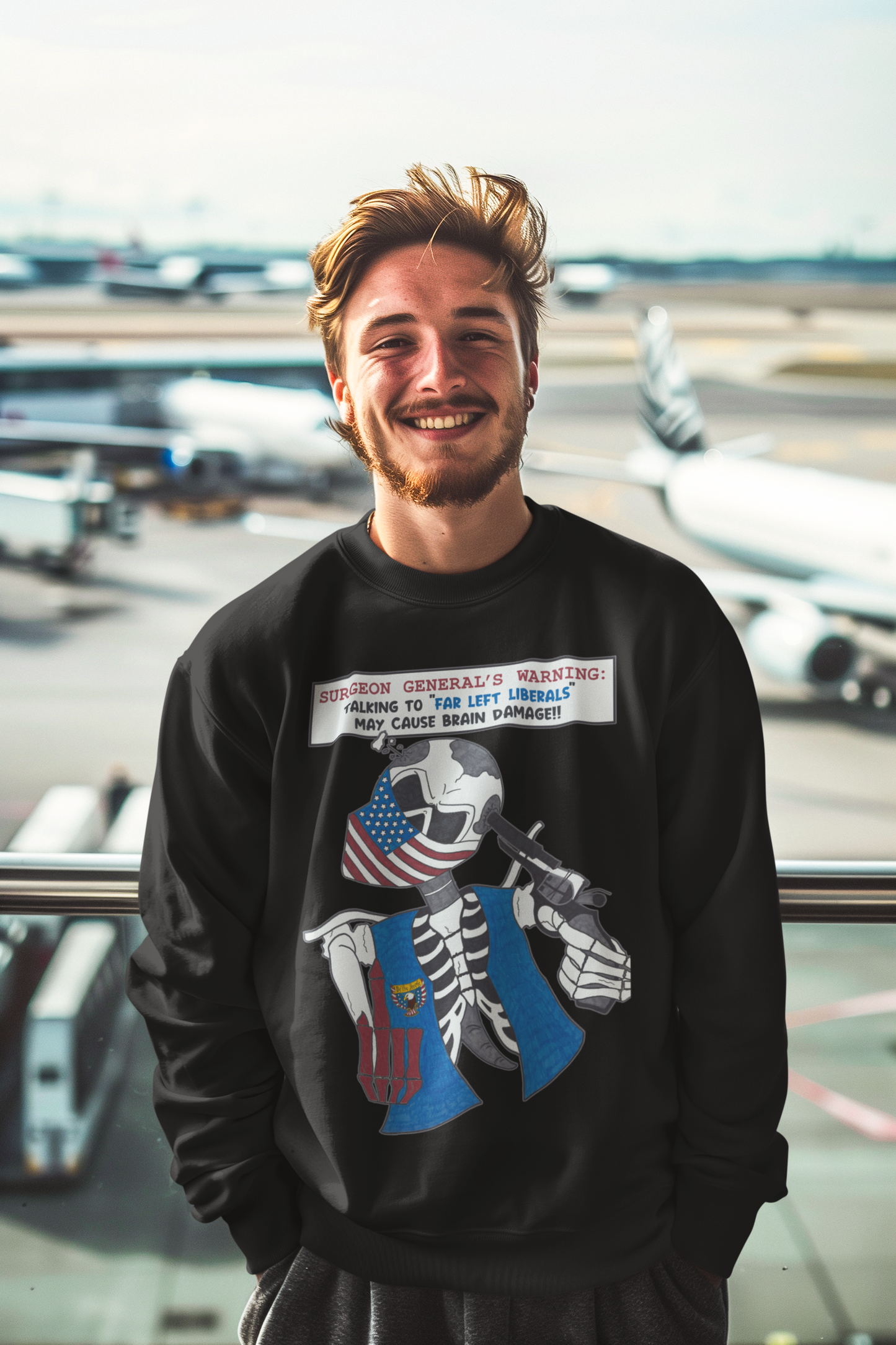 LIBERAL BRAIN DAMAGE Heavy Weight Patriotic Biker Sweatshirt (S-5XL): Men's Gildan 18000 - FREE SHIPPING