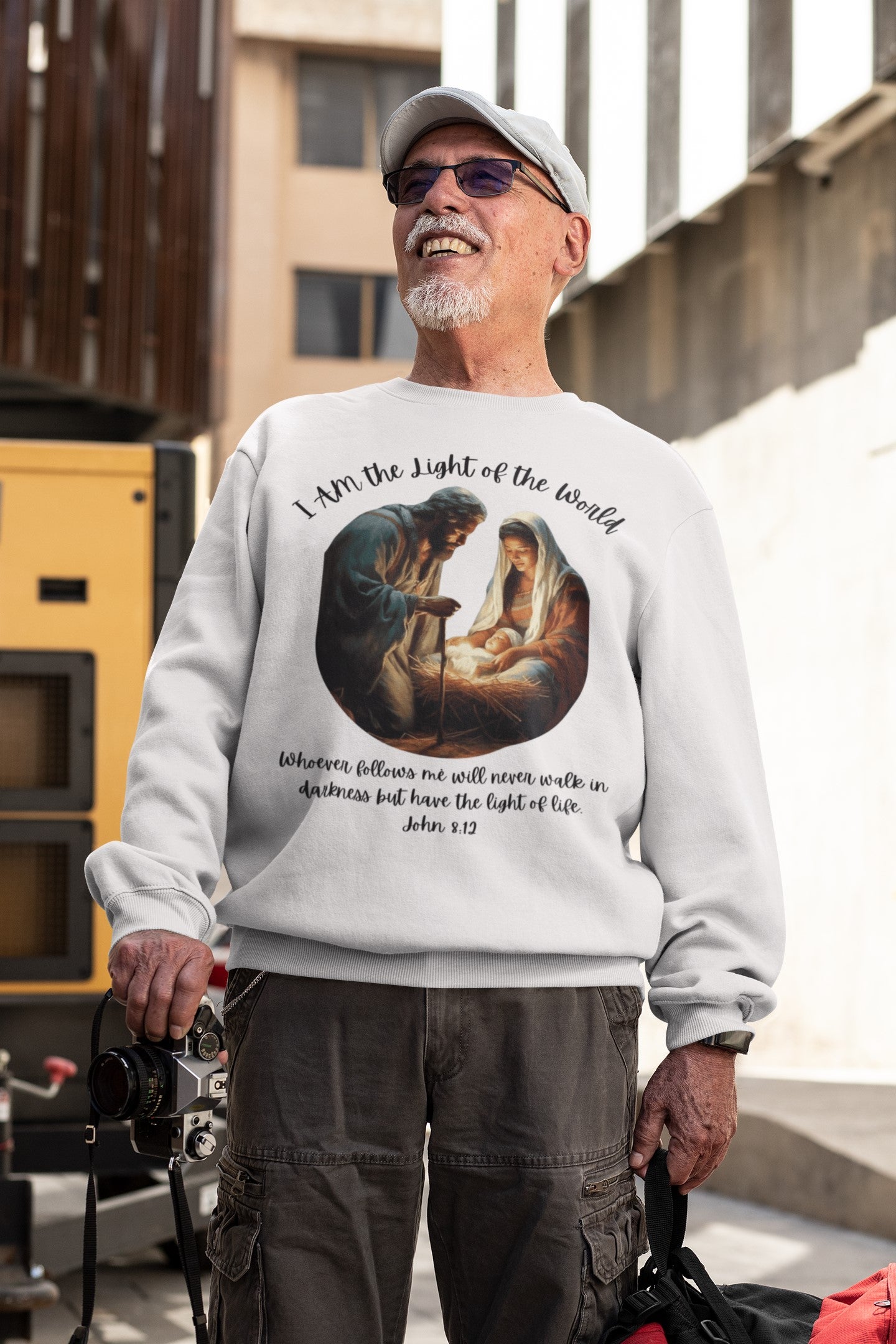 LIGHT OF THE WORLD Heavy Weight Christmas Sweatshirt (S-5XL): Men's Gildan 18000 - FREE SHIPPING