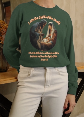 LIGHT OF THE WORLD Heavy Weight Christmas Long Sleeve T-Shirt (S-2XL): Women's Gildan 2400 - FREE SHIPPING