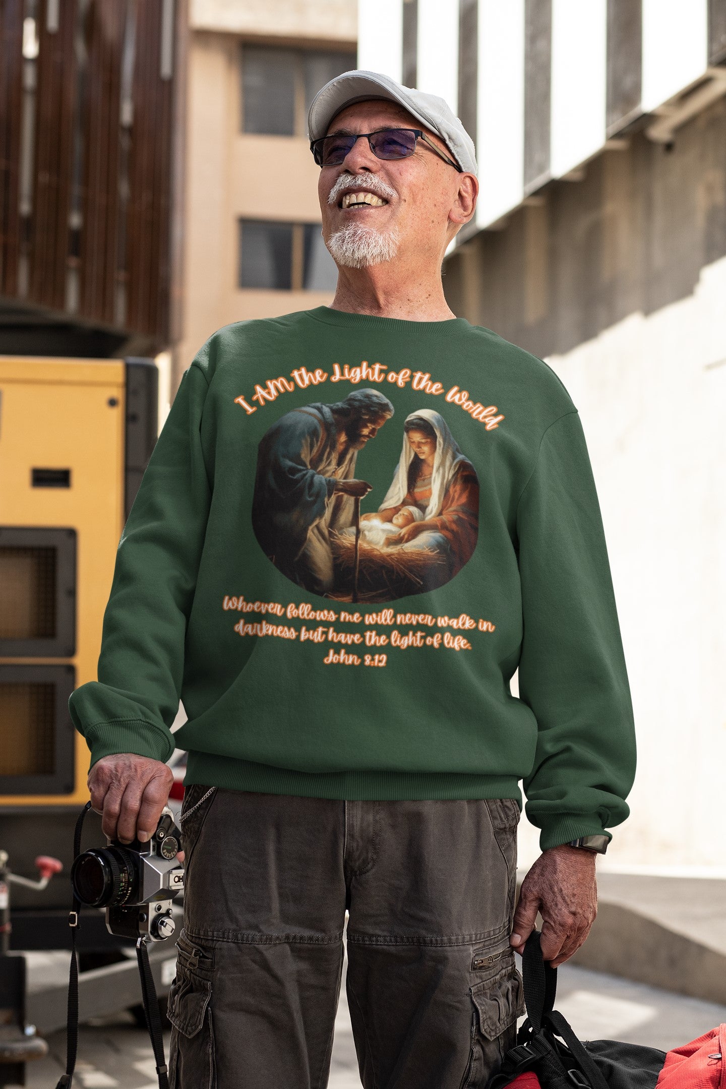LIGHT OF THE WORLD Heavy Weight Christmas Sweatshirt (S-5XL): Men's Gildan 18000 - FREE SHIPPING
