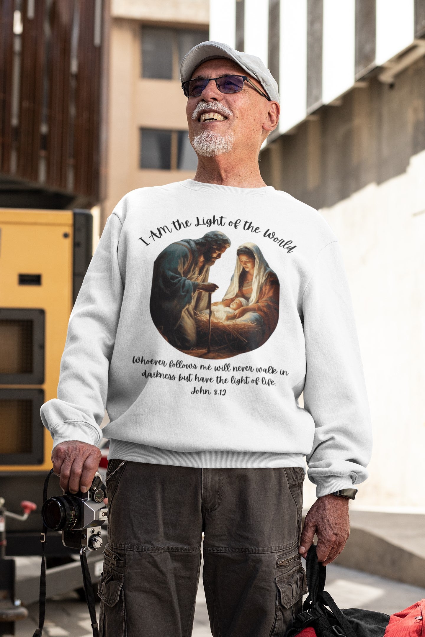 LIGHT OF THE WORLD Heavy Weight Christmas Sweatshirt (S-5XL): Men's Gildan 18000 - FREE SHIPPING
