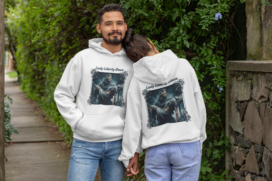 LADY LIBERTY DOWN Heavy Weight Patriotic Military Hoodie (S-5XL): Men's & Women's Gildan 18500 - FREE SHIPPING