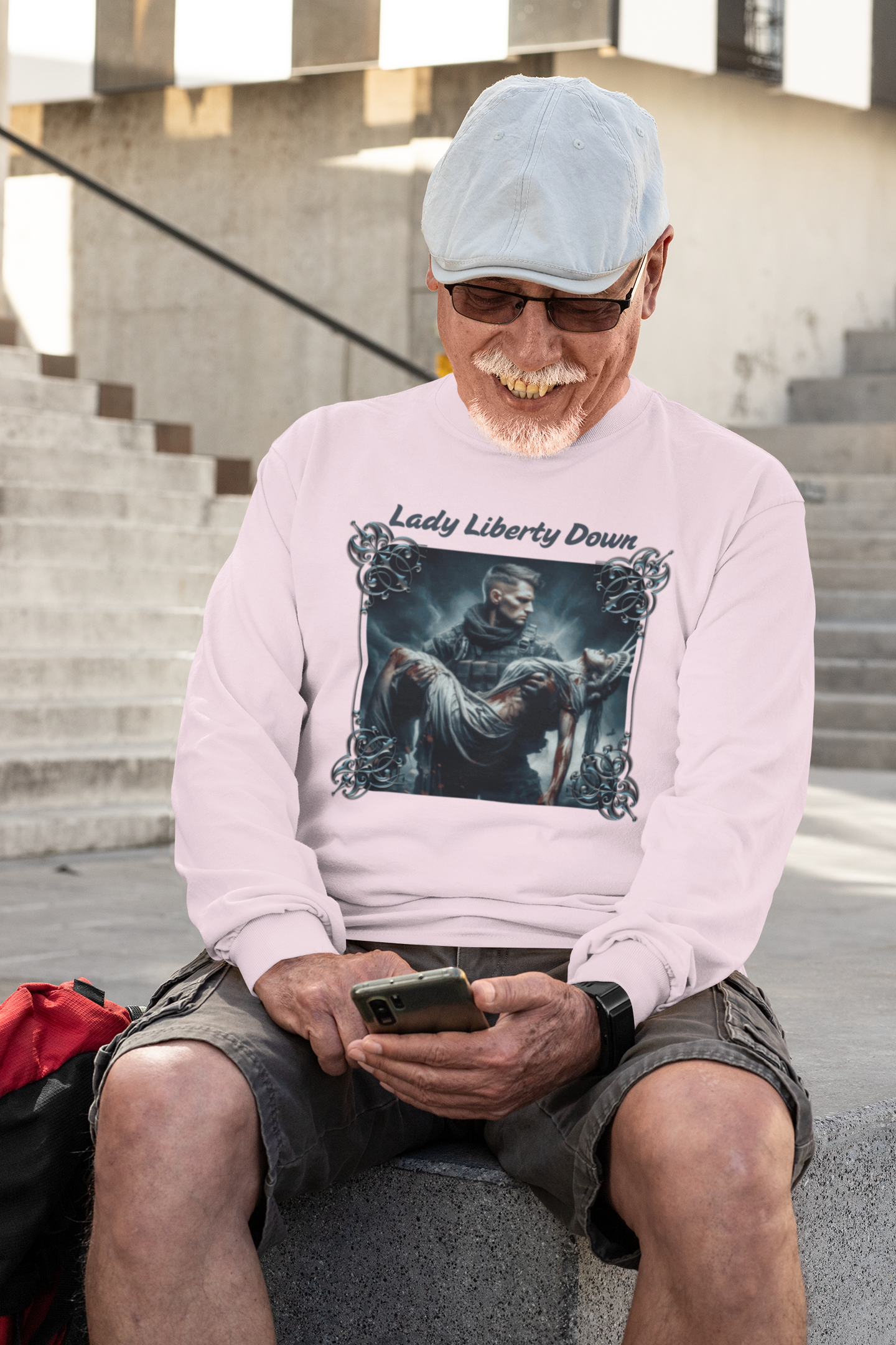 . LADY LIBERTY DOWN Heavy Weight Patriotic Military Long Sleeve T-Shirt (S-2XL): Men's Gildan 2400 - FREE SHIPPING