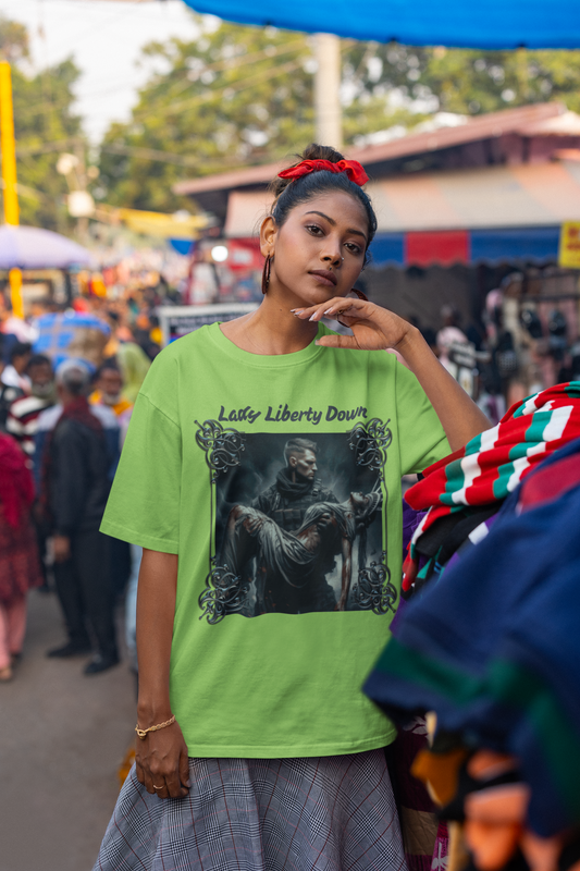 . LADY LIBERTY DOWN Plus Size Heavy Weight Patriotic Military T-Shirt (S-5XL): Women's Plus Size Hanes Beefy-T® - FREE SHIPPING