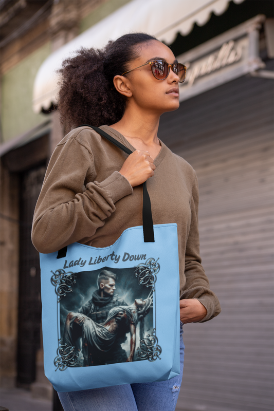 LADY LIBERTY DOWN Patriotic Christian 100% Polyester Tote Bag (3 sizes) - FREE SHIPPING