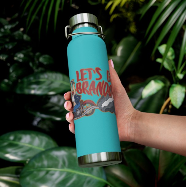..LET'S GO BRANDON: 22oz Copper Vacuum Insulated Patriotic Biker Bottle - FREE SHIPPING