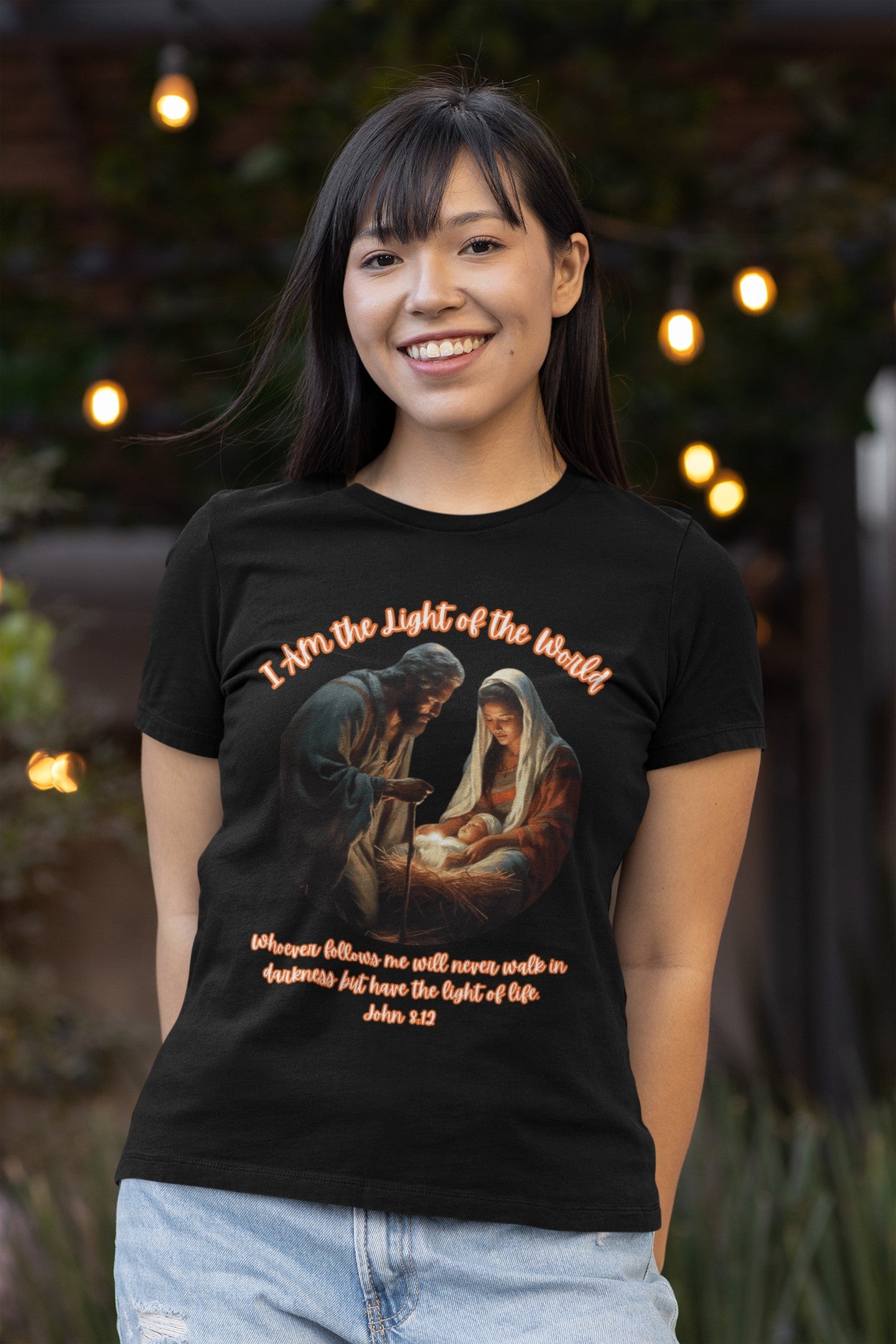 LIGHT OF THE WORLD Fitted Christmas T-Shirt (S-2XL): Women's Bella+Canvas 6004 - FREE SHIPPING