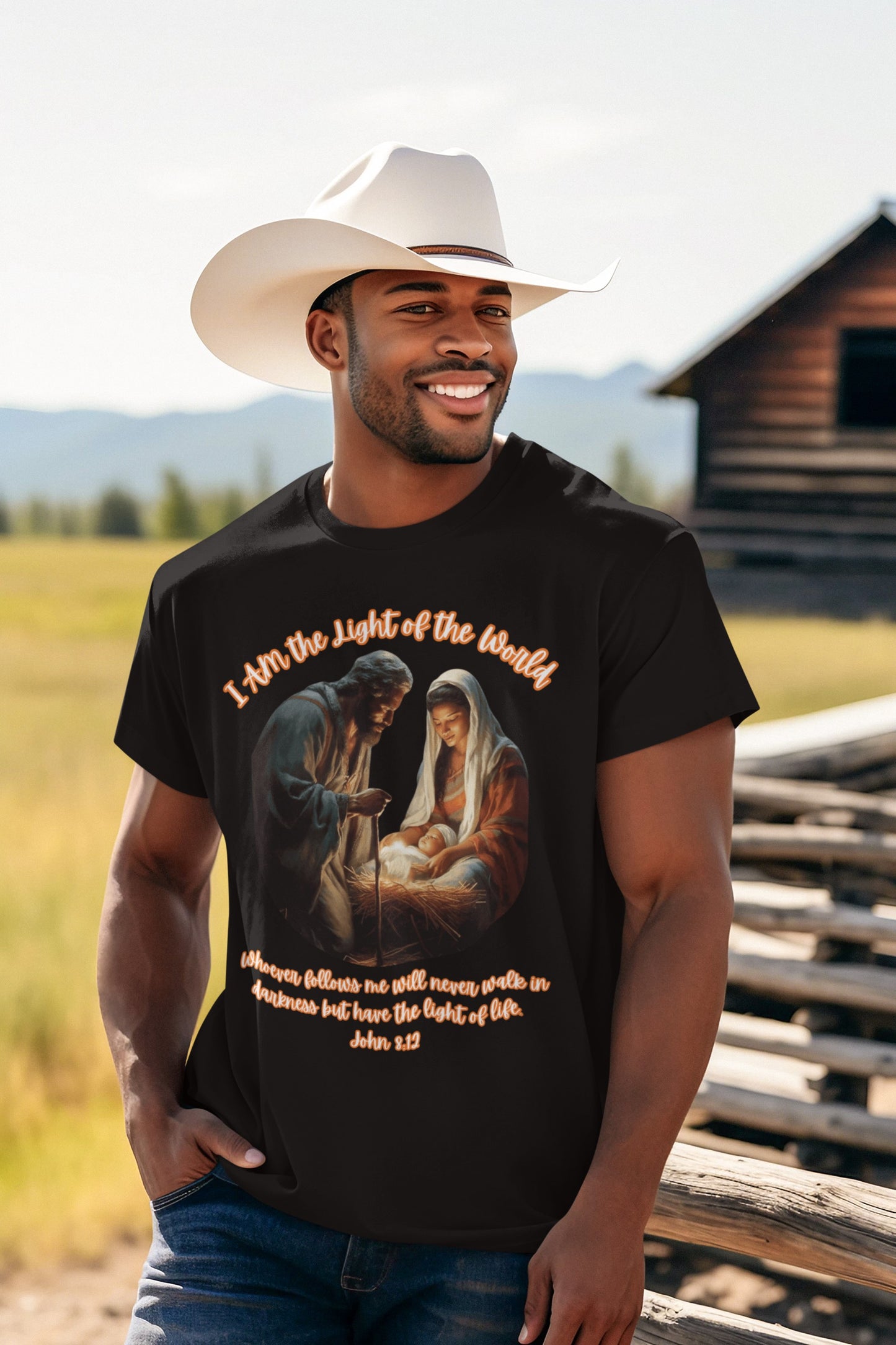 LIGHT OF THE WORLD Christmas T-Shirt (S-5XL): Men's Medium Weight Gildan 5000 - FREE SHIPPING