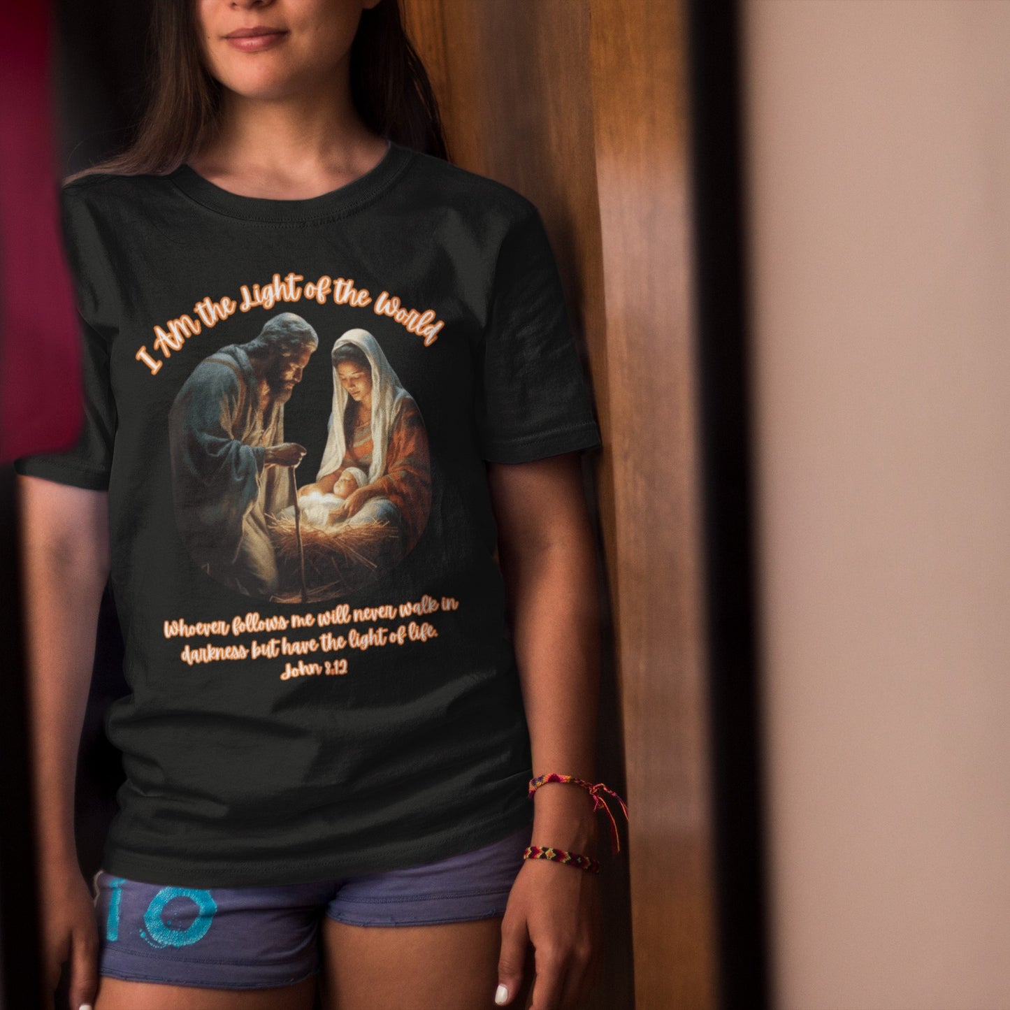 LIGHT OF THE WORLD Classic Christmas T-Shirt (S-5XL): Women's Medium Weight Gildan 5000 - FREE SHIPPING