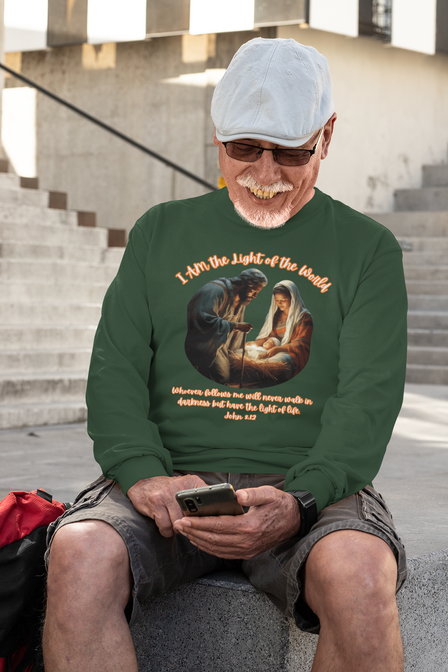 LIGHT OF THE WORLD Heavy Weight Christmas Long Sleeve T-Shirt (S-2XL): Men's Gildan 2400 - FREE SHIPPING
