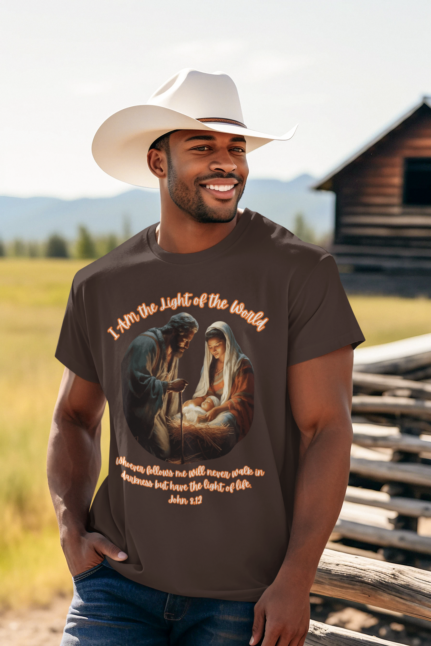 LIGHT OF THE WORLD Christmas T-Shirt (S-5XL): Men's Medium Weight Gildan 5000 - FREE SHIPPING