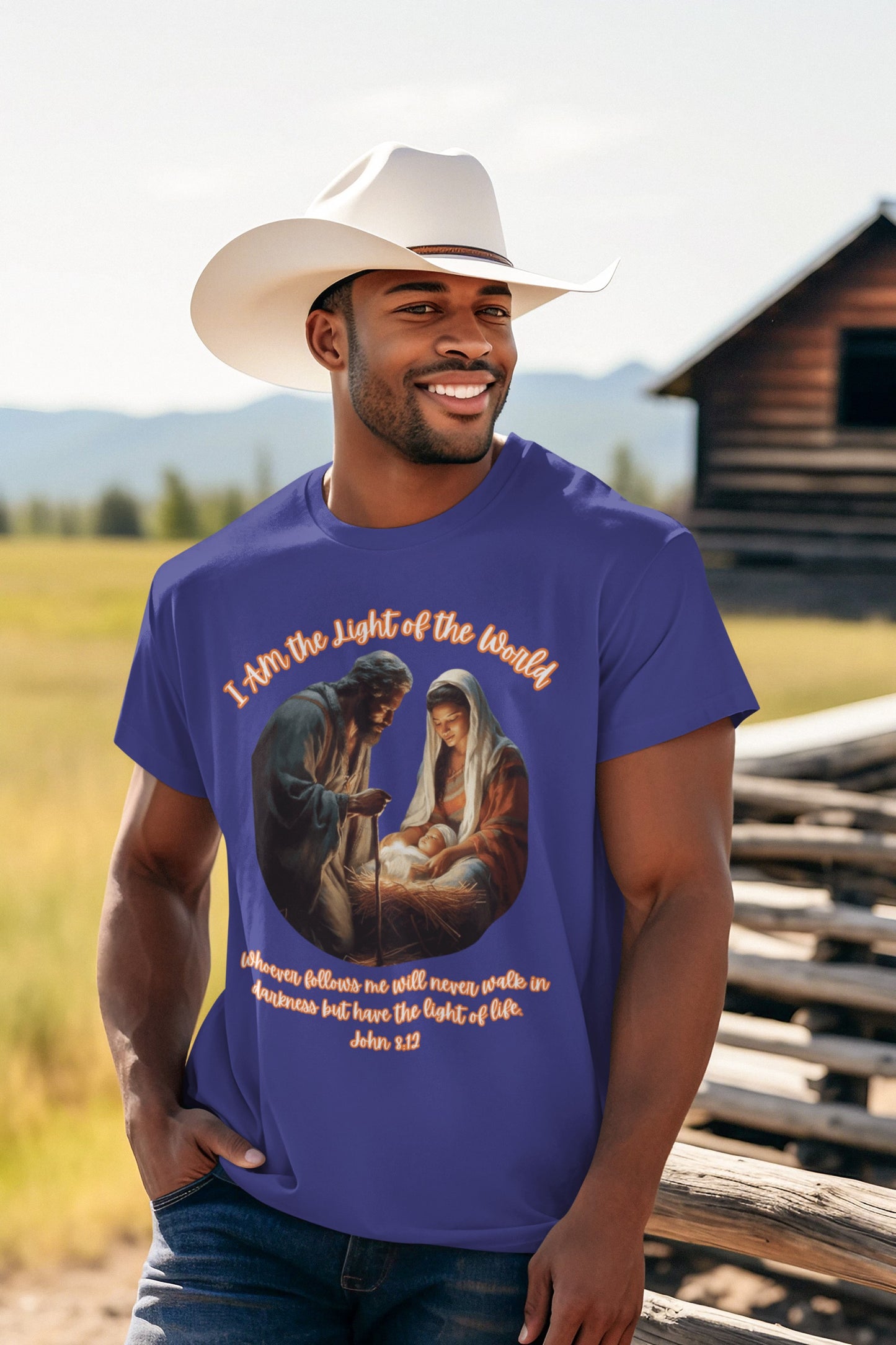 LIGHT OF THE WORLD Christmas T-Shirt (S-5XL): Men's Medium Weight Gildan 5000 - FREE SHIPPING