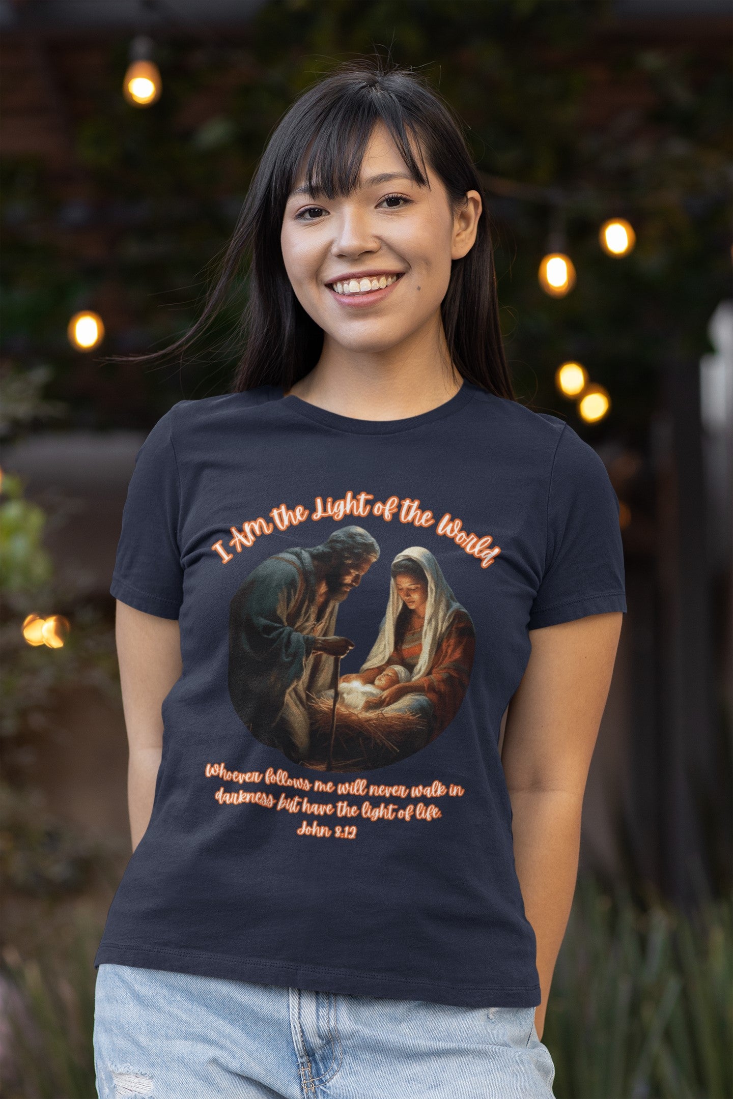 LIGHT OF THE WORLD Fitted Christmas T-Shirt (S-2XL): Women's Bella+Canvas 6004 - FREE SHIPPING