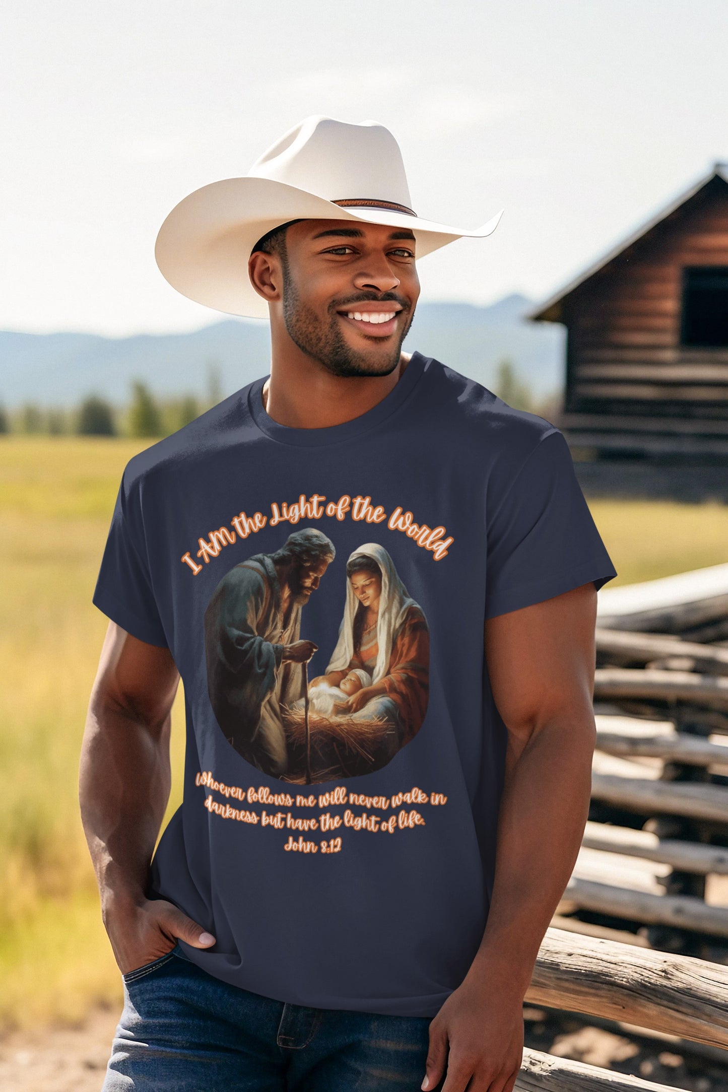 LIGHT OF THE WORLD Christmas T-Shirt (S-5XL): Men's Medium Weight Gildan 5000 - FREE SHIPPING