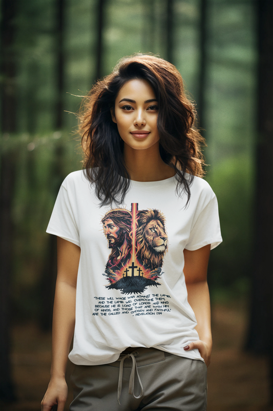 The LION OF JUDAH Semi-Fitted Christian T-Shirt (S-3XL): Women's Gildan 5000L