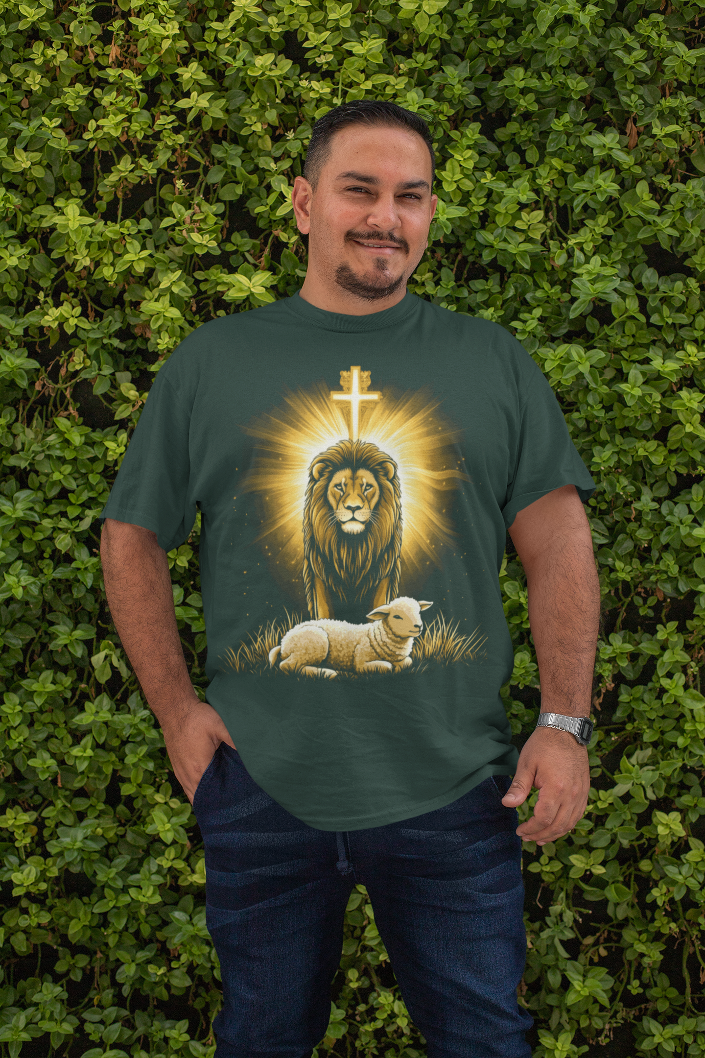 . THE LION & THE LAMB Plus Size Heavy Weight Christian T-Shirt (S-5XL): Men's Hanes Beefy-T®