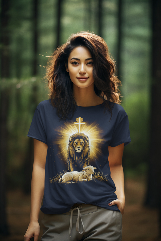 The LION & The LAMB Semi-Fitted Christian T-Shirt (S-3XL): Women's Gildan 5000L - FREE SHIPPING