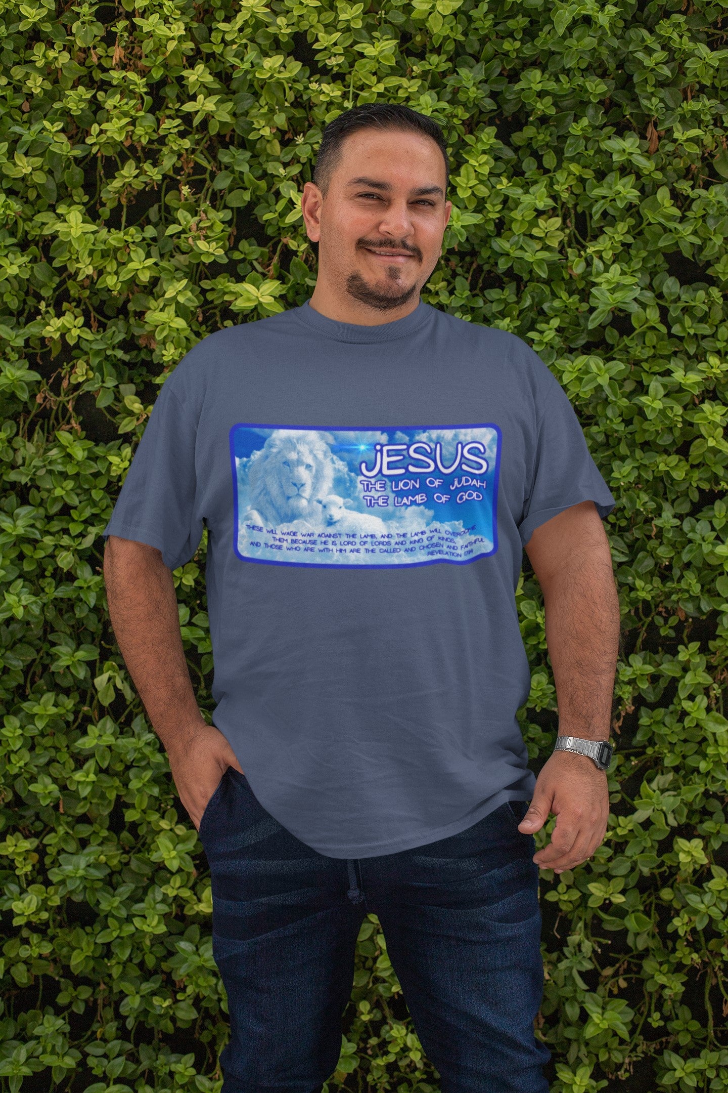 . THE LION & THE LAMB Plus Size Heavy Weight Patriotic Christian T-Shirt (S-5XL): Men's Hanes Beefy-T® - FREE SHIPPING