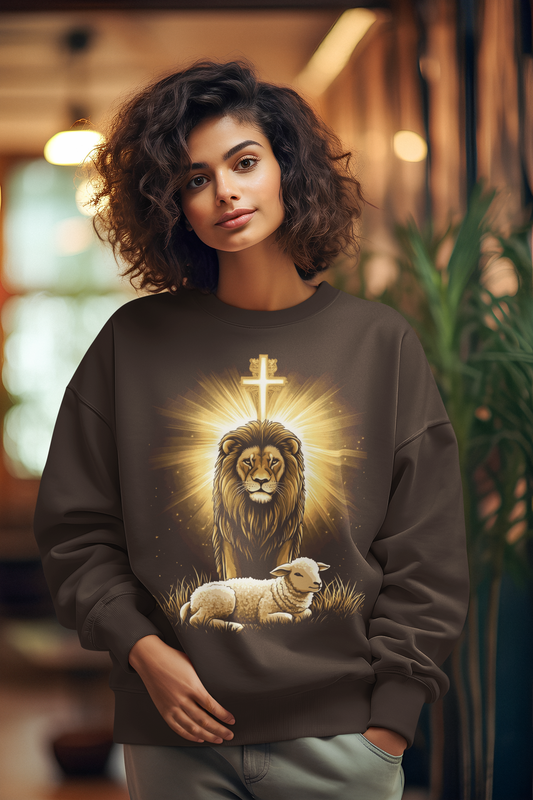 THE LION & THE LAMB Heavy Weight Christian Sweatshirt (S-5XL): Women's Gildan 18000 - FREE SHIPPING