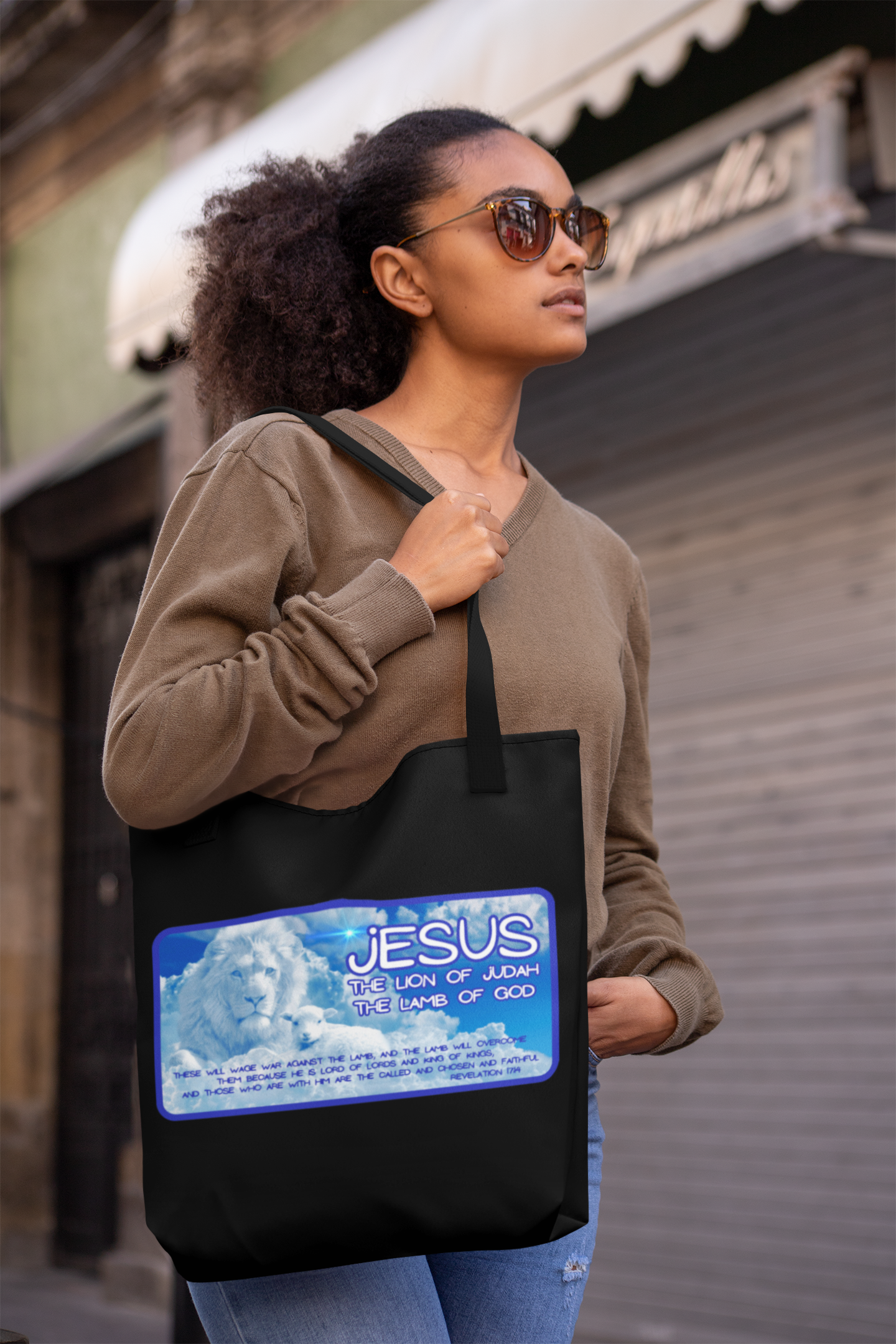 The LION & The LAMB Christian Patriotic 100% Polyester Tote Bag (3 sizes) - FREE SHIPPING