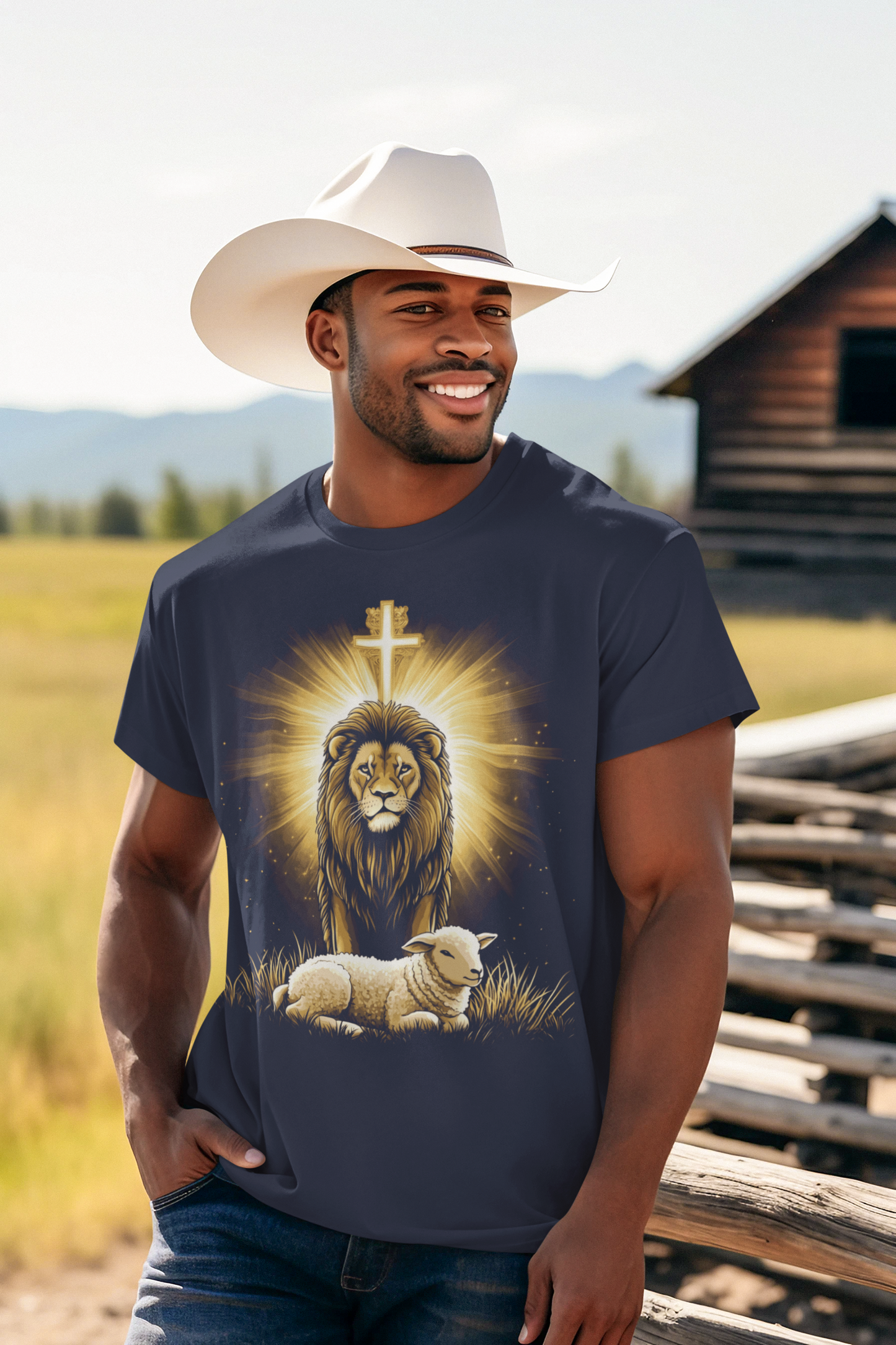 THE LION & THE LAMB Christian T-Shirt (S-5XL): Men's Medium Weight Gildan 5000 - FREE SHIPPING