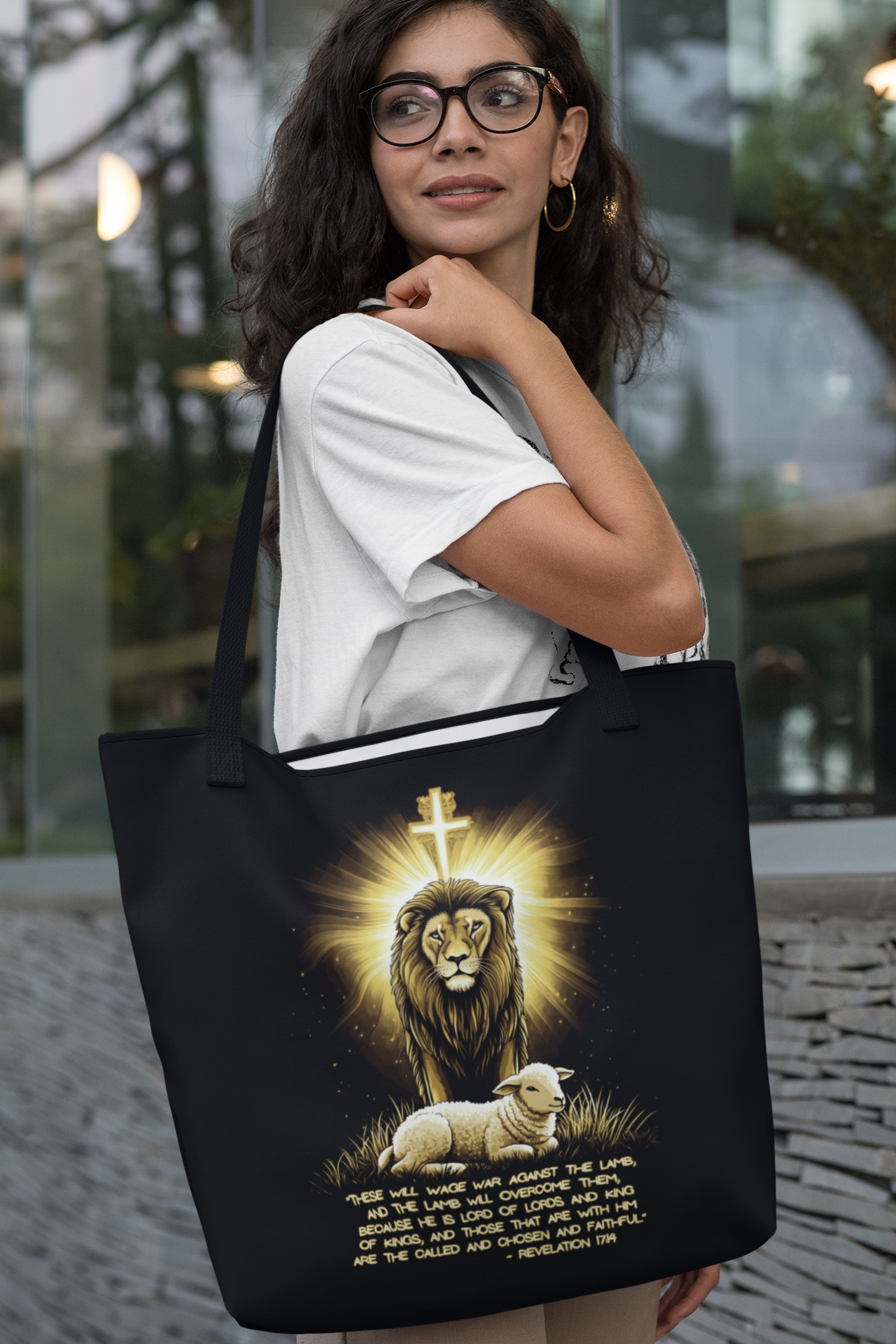 THE LION & THE LAMB Christian 100% Polyester Tote Bag (3 sizes) - FREE SHIPPING