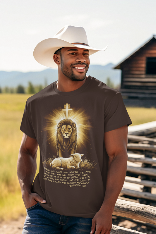 THE LION & THE LAMB Christian T-Shirt (S-5XL): Men's Medium Weight Gildan 5000 - FREE SHIPPING