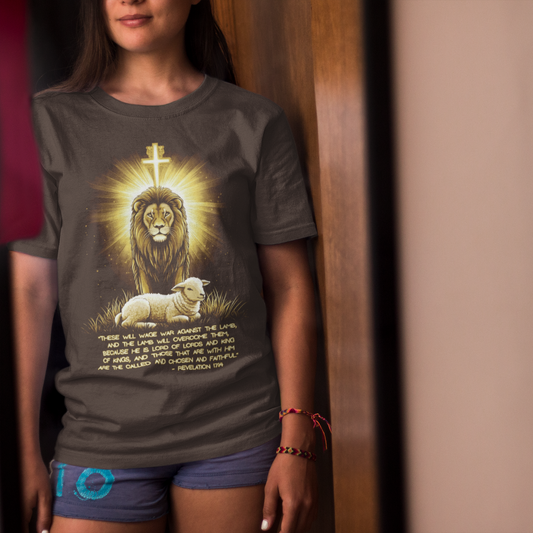 THE LION & THE LAMB Classic Christian T-Shirt (S-5XL): Women's Medium Weight Gildan 5000 - FREE SHIPPING