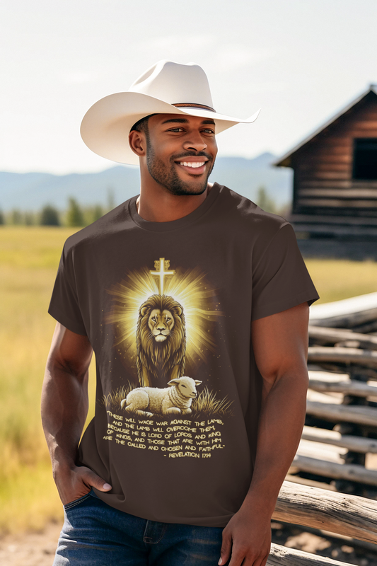 THE LION & THE LAMB Christian T-Shirt (S-5XL): Men's Medium Weight Gildan 5000 - FREE SHIPPING