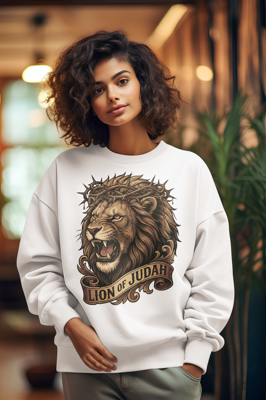 THE LION OF JUDAH Heavy Weight Christian Sweatshirt (S-5XL): Women's Gildan 18000 - FREE SHIPPING