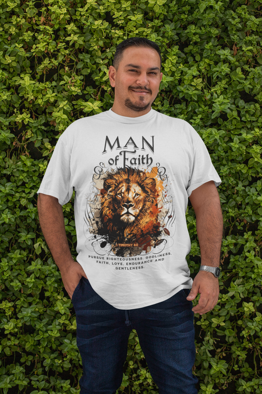 . MAN OF FAITH Plus Size Heavy Weight Christian T-Shirt (S-5XL): Men's Hanes Beefy-T® - FREE SHIPPING